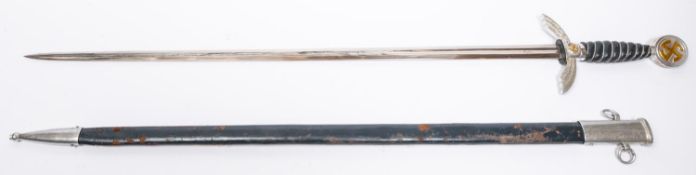 A Third Reich Luftwaffe officer's sword, the blade marked "Gaeflen" (?), the hilt with aluminium
