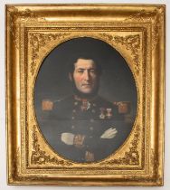 A large oil on canvas portrait of Vice Admiral Thomasset, French Navy c 1882, artist unknown, in