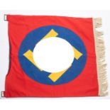 A Third Reich drum banner, 25" x 24", red, blue and yellow applique with white fringe at bottom. £