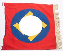 A Third Reich drum banner, 25" x 24", red, blue and yellow applique with white fringe at bottom. £