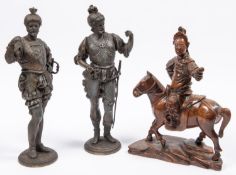 A pair of spelter figures of men at arms, in the classical style, 13" GC (probably missing