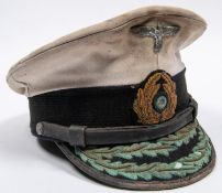 A well made copy of a Third Reich Naval officer's peaked cap, white top, gilt bullion embroidered