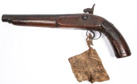An Indian mid 19th century 26 bore country made percussion holster pistol, 14" overall, barrel 9"