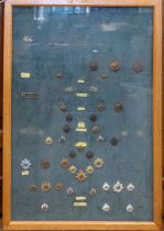 A framed display of RASC and ASC badges: 3 ASC cap and 2 collars, 1 GRV cap and 2 collars; 5 GRVI