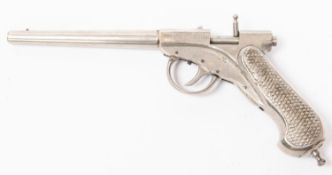 A .177" nickel plated cast iron air pistol, 9½" overall, barrel 6", the left side of the octagonal