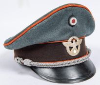 A good original Third Reich Police officer's SD cap, alloy eagle and wreath etc; alloy braid