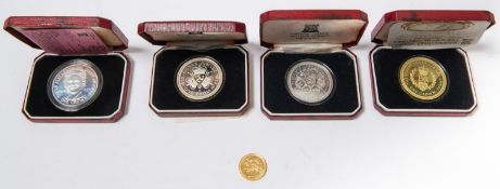 Isle of Man AV Sovereign 1973 Unc; also AR proof crowns: 1977 (2: different types), 1979, and 1980