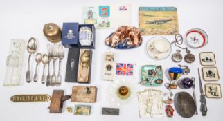 35+ Miscelaneous lot of collectibles, To include a dog lying on a blue base, possibly Majolica, A