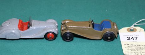 2 Dinky Toys. Frazer-Nash BMW Sports Car (38a). Example in light grey with red seats and ridged