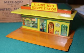 Dinky Toys Pre-War No.48 tinplate Petrol Station. "Filling And Service Station" an example in yellow