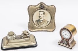 3 Gordon Bennett Trophy items Ireland from 1903. Small Balloon style Clock, silver plated with