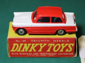 Dinky Toys Triumph Herald 'Point-of-Sale' example (189). A rare example in red and white with spun