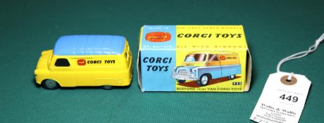 Corgi Toys Bedford 12CWT Van "CORGI TOYS" (422). An example in yellow with blue roof, flat spun