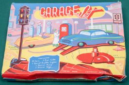 1950s Empire made plastic garage set, Contents are 4 cars, 1 car lift, 1 set of traffic lights, 1