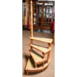 A set of vintage pine library steps with faux leather on each step. Very desirable piece of