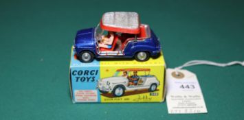 Corgi Toys Ghia-Fiat 600 Jolly (240). An example in dark metallic blue with red interior, red