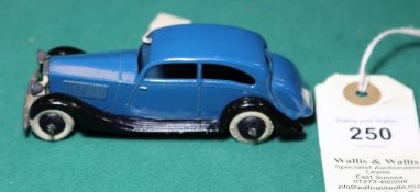 Dinky Toys Rolls Royce (30b). A 1936-1940 example in blue with open black chassis, smooth black
