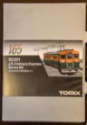 A Tomix 'N' gauge J.R. Ordinary Express Series 165. (92201). A 3-Car Electric Mutiple Unit. In green