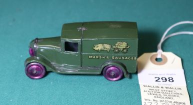 Dinky Toys Delivery Van 'MARSH'S SAUSAGES' (28k). In dark green with MARSH'S SAUSAGES and pig logo