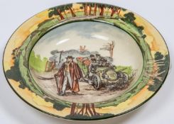 Royal Doulton Motoring Series, Small Bowl. Produced between 1903 - 1910. This one says "Deaf". Has