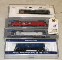 4 Japanese produced 'N' gauge Locomotives. KATO: 2x Bo-Bo-Bo Electric Locomotives. One in Inverter