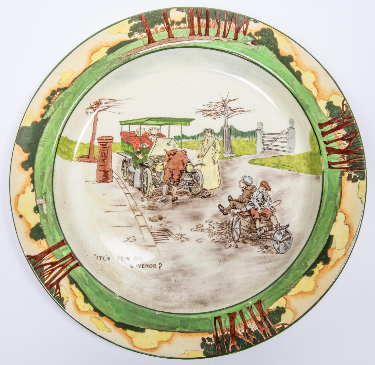 Royal Doulton Motoring series large plate produced between 1903 - 1910. This one says "Itch Yer on - Image 2 of 3