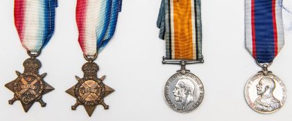 WWI medals: 1914 star (8319 Pte F Carter 1/R Berks R) F; 1914-15 star (53763 Gnr A.F. Flood R.F.