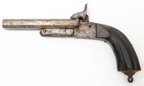 A Spanish double barrelled 12mm pin fire box lock pistol, 8½" overall, rifled octagonal barrels 4½",