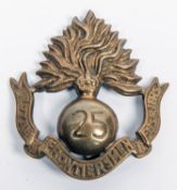 A WWI Kitchener's Army 2nd type brass cap badge of the 25th (Frontiersmen) Bn. The Royal