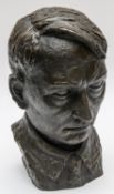 A bronzed head of Adolf Hitler, height 12", hollow cast and well detailed. GC £200-220