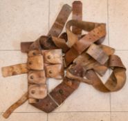 A set of WWI Australian leather equipment, made from Kangaroo hide, comprising waistbelt, left and