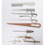 A collection of 8 paper knives, 4 in the form of WWI bayonets, 2 of Imperial German officers'