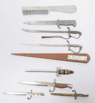 A collection of 8 paper knives, 4 in the form of WWI bayonets, 2 of Imperial German officers'