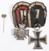 German WWI medal pair: 1914 Iron Cross 2nd Class and 1914-18 Honour cross made of iron by "R.S.L",