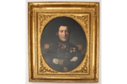 A large oil on canvas portrait of Vice Admiral Thomasset, French Navy c 1882, artist unknown, in
