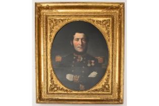 A large oil on canvas portrait of Vice Admiral Thomasset, French Navy c 1882, artist unknown, in