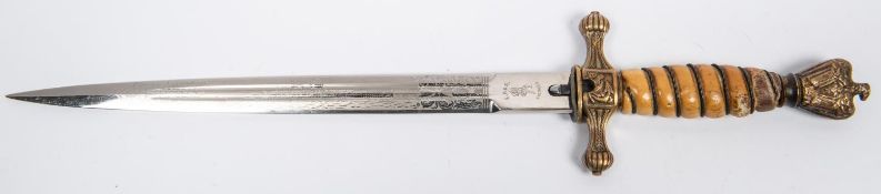 A Third Reich naval officers dirk, blade 10" marked "E.P &.S. Solingen" etched eagle and swastika