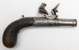 A good quality 46 bore flintlock boxlock pocket pistol c 1820, 6½" overall, turn off barrel 1½", B'