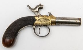 A Birmingham made 180 bore percussion boxlock pocket pistol, 5½" overall, turn off barrel 1½", B'ham