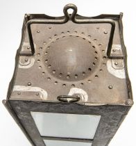 A WWI folding trench lantern, 6" x 6" x 12½" high, with maker's plate "Christopher Collins Ltd,