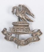 WWI Liverpool Pals silver cap badge, with maker's mark "E&C", London hallmark for 1914, and brooch
