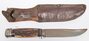 A Third Reich Boy Scout type sheath knife, blade 5¼" etched with picture of "Heidelberg Marchen