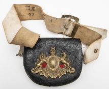 A Victorian ORs Household Cavalry shoulder belt with pouch, buff leather belt with patent leather