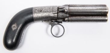 A Belgian 4 barrelled 120 bore Mariette self cocking ring trigger percussion pepperbox revolver,