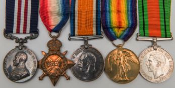 Five: Military Medal, George V first type, 1914-15 star, BWM, Victory (17114 Pte. W Cannon 7/Wilts