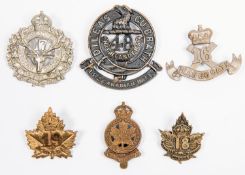 6 WWI CEF Infantry cap badges: 14th by Tiptaft (slider), 15th with large "48", 16th, 17th, 18th by
