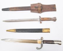A Patt 1888 Lee Metford bayonet, volunteer pattern, blade 12", in scabbard with brown frog; also a