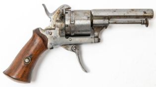 A Belgian 6 shot 5mm pin fire open frame double action pocket revolver, 5" overall, octagonal barrel