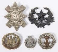 4 early Infantry cap badges: pre 1908 Yorkshire Regt; blackened brass Cameronians; Victorian Black