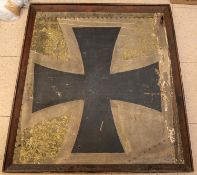 A WWI Maltese Cross wood panel presumably removed from an Imperial German aircraft, mounted in a